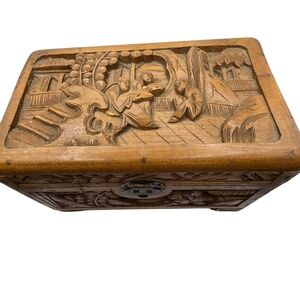 Chinese Vintage Antique Finely Carved Wood Document Box